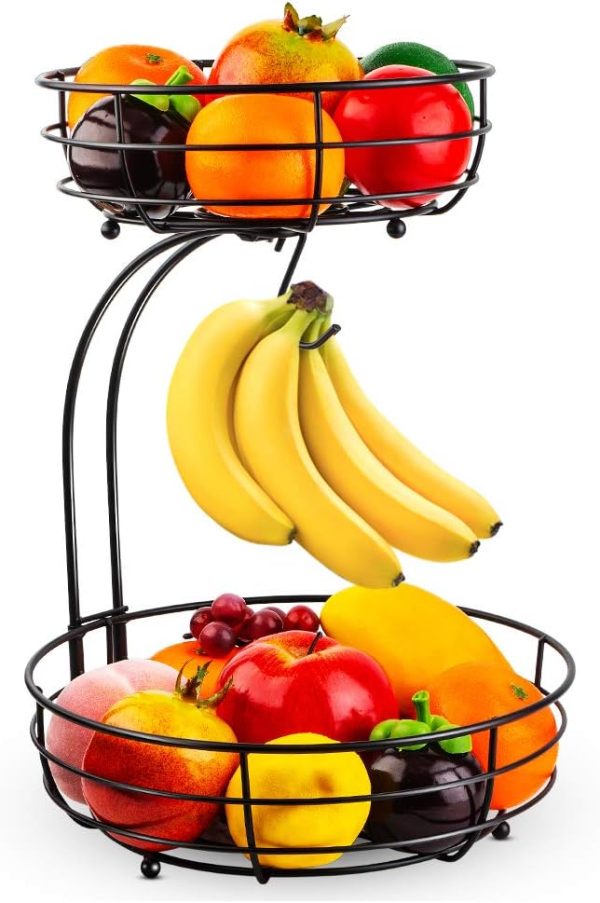 Iron 2-Tier Countertop Fruit Vegetables Basket Bowl